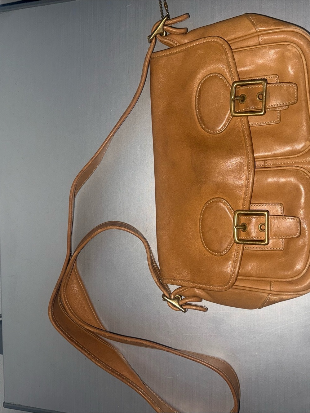 Coach Cognac Leather Shoulder Bag with Buckle Details